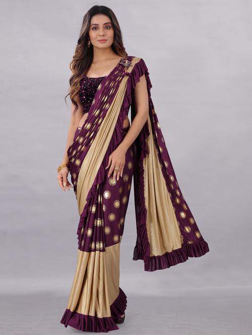 foil print sequence embroidered saree with blouse - 18466586 - Very Small Image - 1