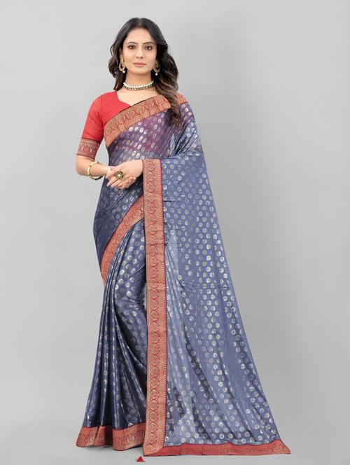 lace detailed foil printed saree with blouse - 18466807 - Very Small Image - 1