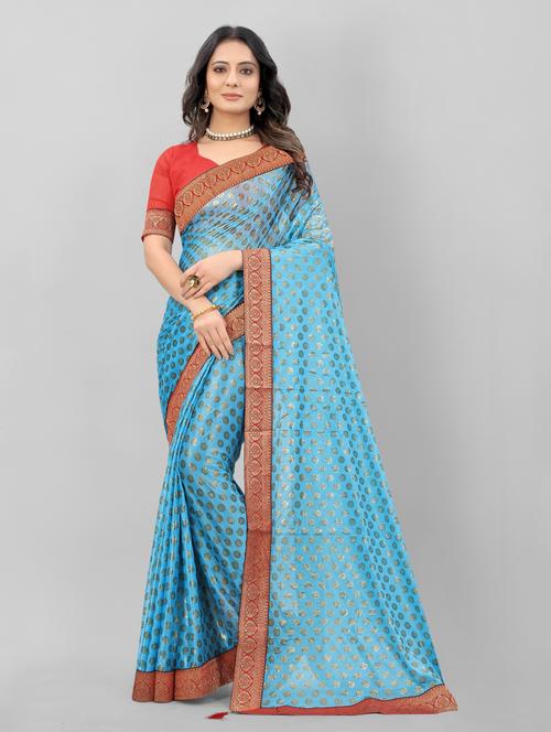 lace detailed foil printed saree with blouse - 18466812 - Very Small Image - 1