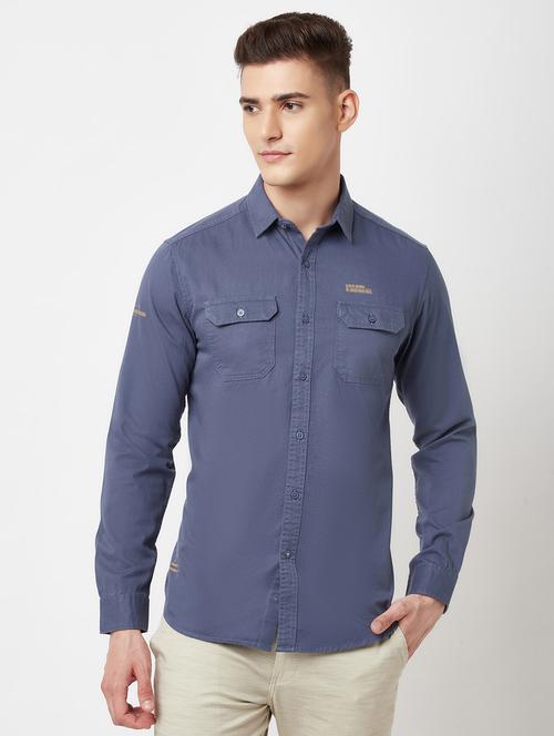 blue solid casual shirt - 18467297 - Very Small Image - 1