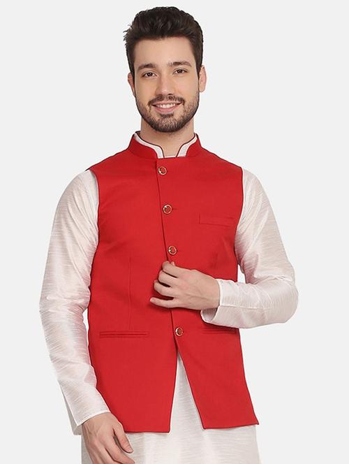 red solid nehru jacket - 18469342 - Very Small Image - 1
