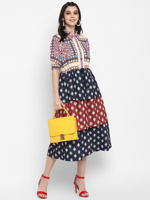 women's layered block print dress - 18469641 - Very Small Image - 1