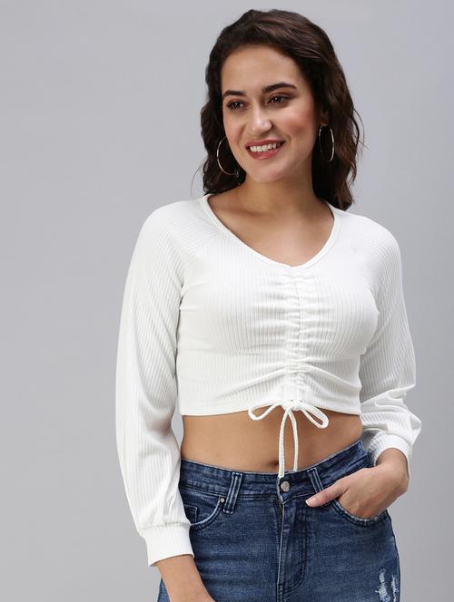 ruched detailed solid crop top - 18469907 - Very Small Image - 1