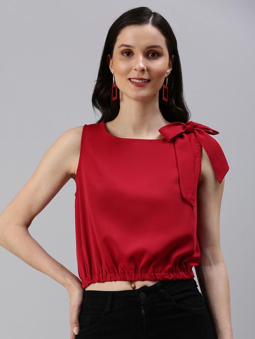 women's crop round neck top - 18469938 - Very Small Image - 1