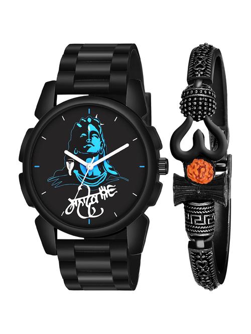 kajaru jew_52_k_1247 black om mahadev bracelet with black mahadev dial and pu black strap fancy look analog with quartz watch - 18470730 - Very Small Image - 1
