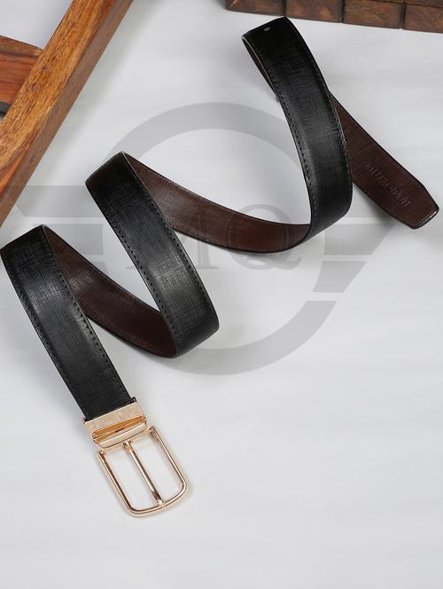 stripe black leather belt - 18470786 - Very Small Image - 1