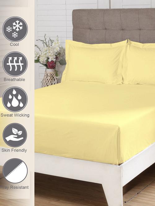 pizuna cotton 400 thread count solid long staple cotton satin double size flat sheet with 2 pillow covers mellow yellow - 18471135 - Very Small Image - 1