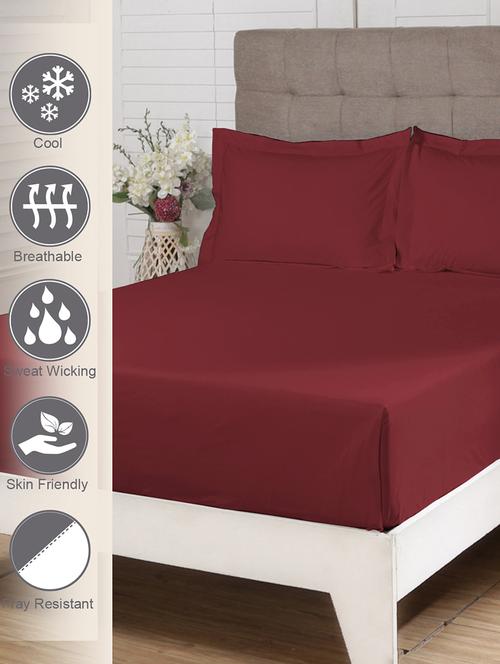 pizuna cotton 400 thread count solid long staple cotton satin king size flat sheet with 2 pillow covers rio red - 18471141 - Very Small Image - 1