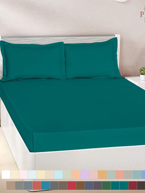 pizuna cotton 400 thread count solid long staple cotton satin king size flat sheet with 2 pillow covers teal green - 18471143 - Very Small Image - 1