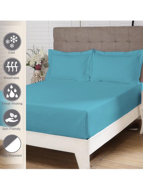 pizuna cotton 400 thread count solid long staple cotton satin double size flat sheet with 2 pillow covers aqua blue - 18471144 - Very Small Image - 1