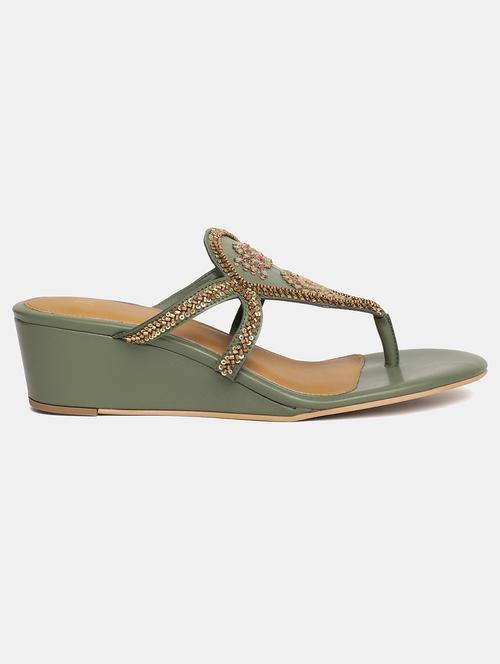 green pu slip on sandals - 18471305 - Very Small Image - 1