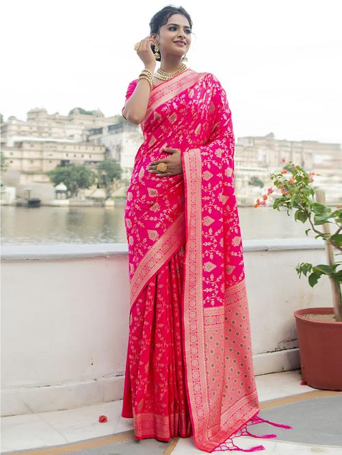 jacquard work banarasi saree with blouse - 18472314 - Very Small Image - 1