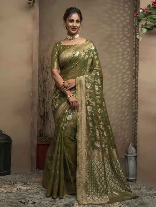 Jacquard Work Woven Saree With Blouse - 18472471 - Very Small Image - 1