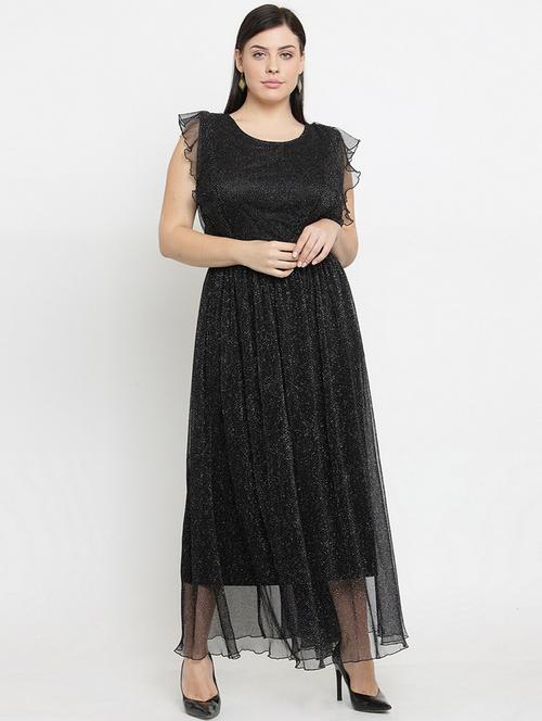 round neck self design flared maxi dress - 18472687 - Very Small Image - 1