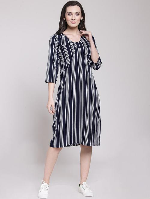 striped v neck a-line dress - 18472758 - Very Small Image - 1