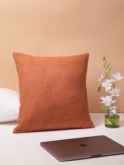 blanc9 rusty orange cotton square cushion cover 16x16 inches - 18473099 - Very Small Image - 1