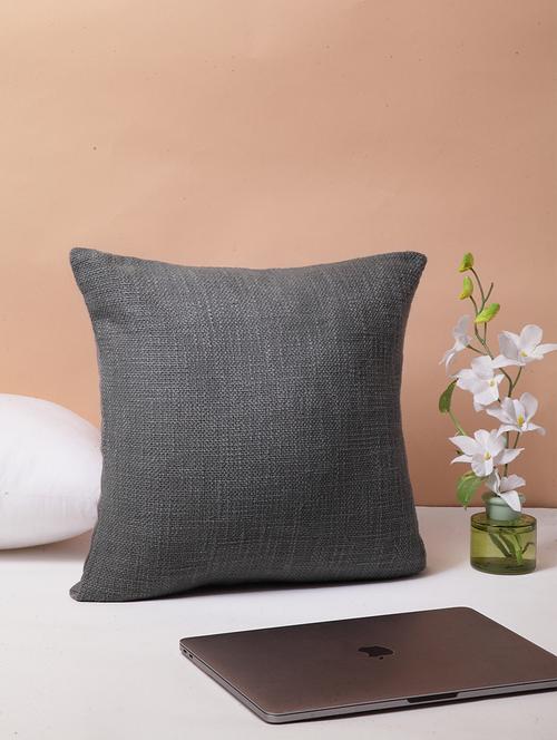 blanc9 dark grey cotton square cushion cover 16x16 inches - 18473110 - Very Small Image - 1