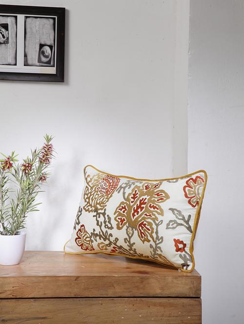 blanc9 aari embroidered rectangle cotton cushion cover 12x20inches - 18473119 - Very Small Image - 1