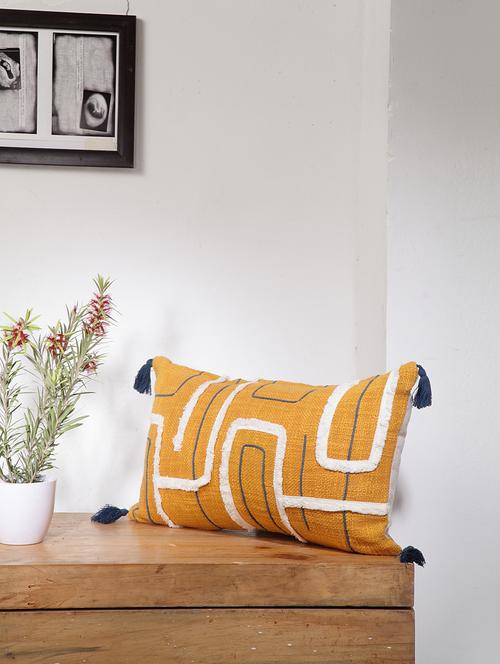 blanc9 acies mustard rectangular cotton cushion cover with tassels 12x20inches - 18473125 - Very Small Image - 1