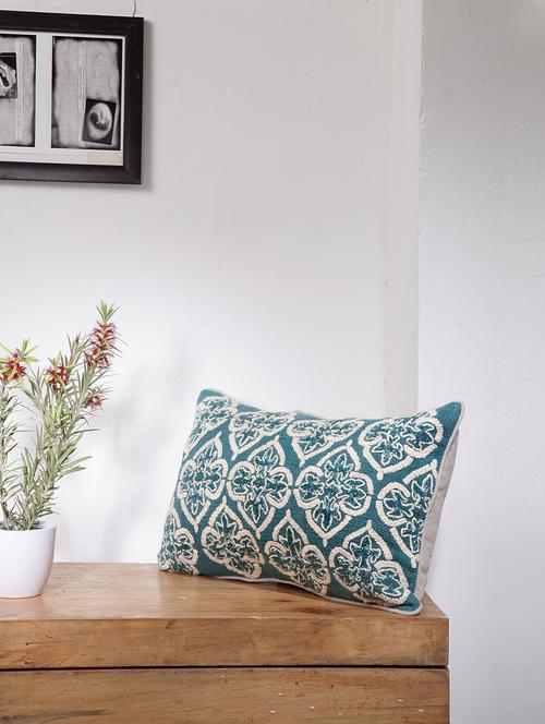 blanc9 ogee peacock blue embellished cotton rectangle cushion cover 12x20inches - 18473127 - Very Small Image - 1