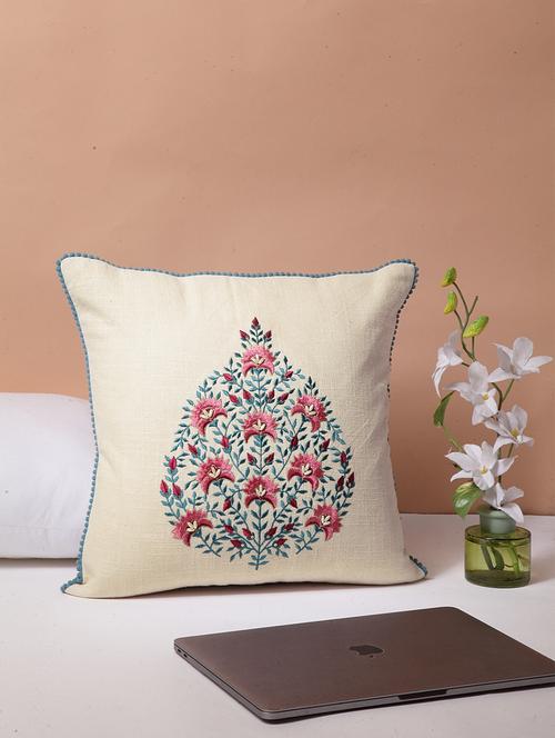 blanc9 multicolor mughal embroidered cotton cushion cover 16 x16 inches - 18473136 - Very Small Image - 1