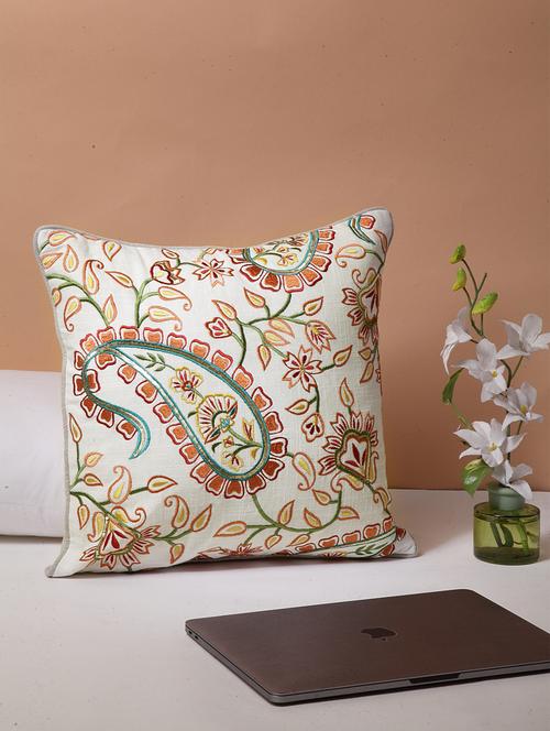 blanc9 cotton multicolor mango garden embroidered cushion cover 16 x16 inches - 18473146 - Very Small Image - 1