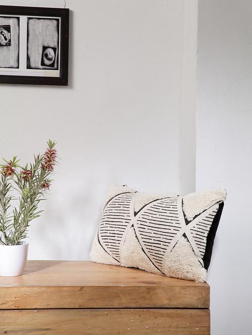 blanc9 black cotton diamond tufted off-white rectangle cushion cover 12 x20 inches - 18473155 - Very Small Image - 1