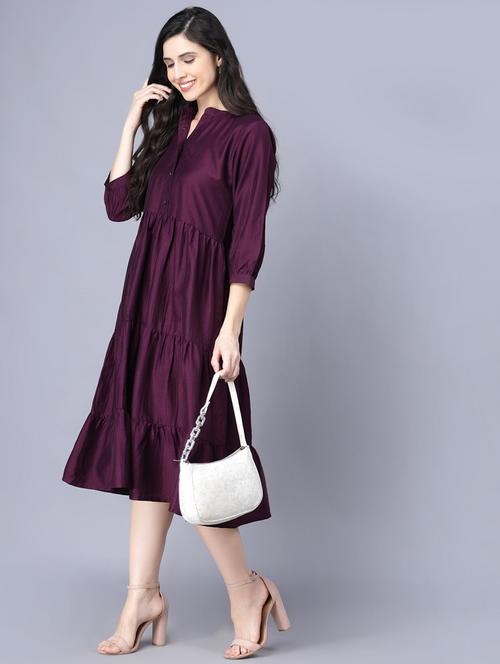 three quarter sleeved solid tiered dress - 18473345 - Very Small Image - 1
