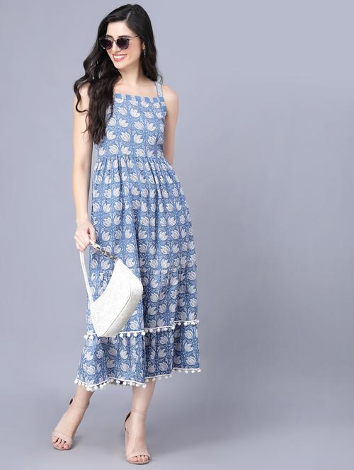 shoulder strap printed fit & flare dress - 18473348 - Very Small Image - 1