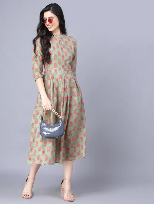 button up printed fit & flare fusion dress - 18473349 - Very Small Image - 1