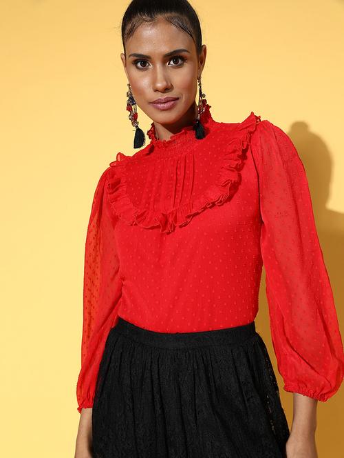 women's ruffle high neck top - 18473485 - Very Small Image - 1