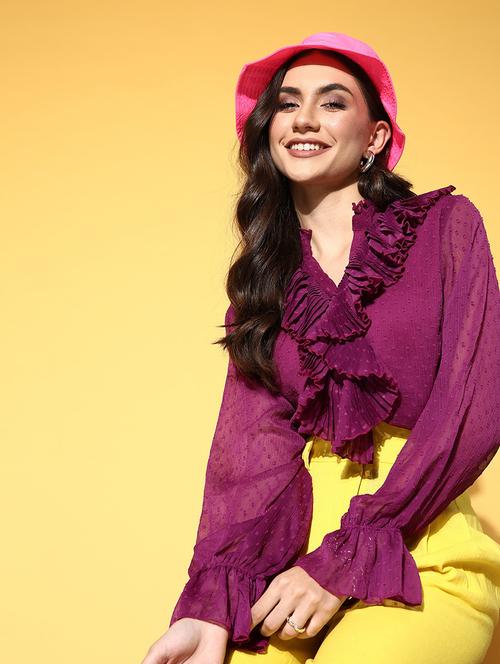 women's ruffle mandarin neck top - 18473513 - Very Small Image - 1