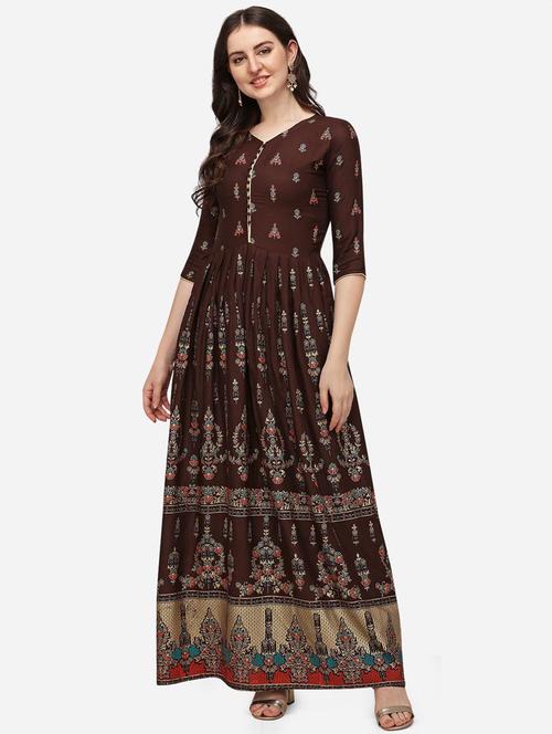 coffee brown flared kurta - 18473725 - Very Small Image - 1