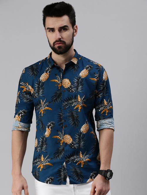 mens leaf print casual shirt - 18474047 - Very Small Image - 1