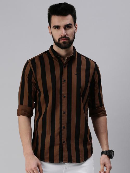 brown striped casual shirt - 18474063 - Very Small Image - 1