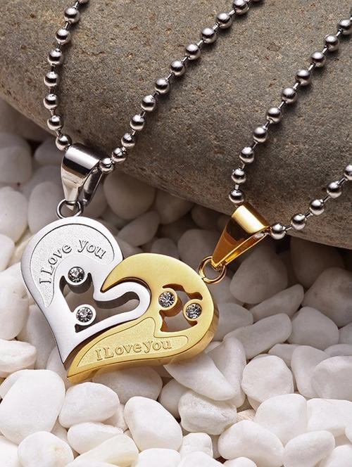 the vine girl loveable golden silver stainless steel best friends forever heart pendant necklace - 18474364 - Very Small Image - 1