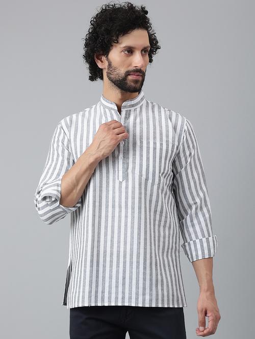 grey striped short kurta - 18475103 - Very Small Image - 1