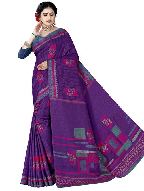 ethnic motifs and foil printed saree  with blouse - 18475594 - Very Small Image - 1
