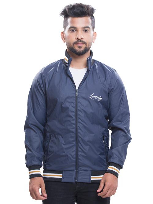 navy blue solid bomber jacket - 18475682 - Very Small Image - 1