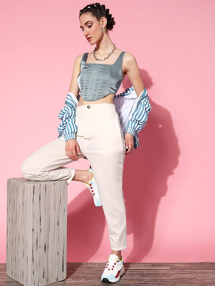 high rise solid flat front trouser - 18475707 - Standard Image - 3