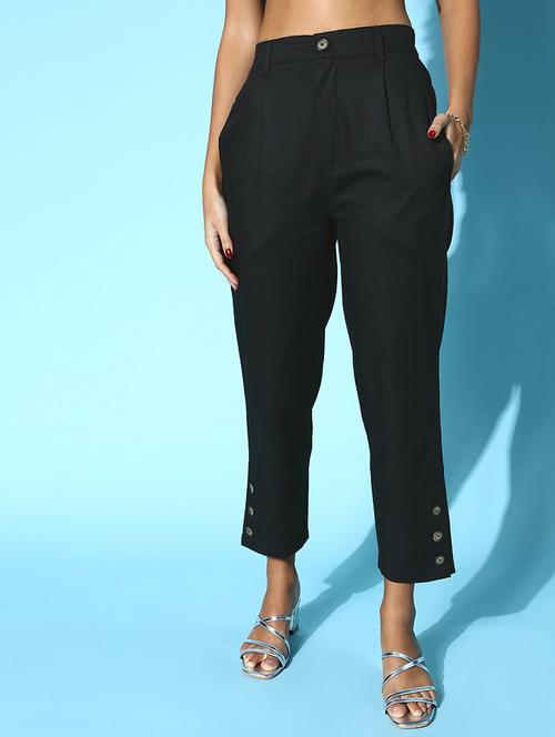 women high rise solid pleated trouser  - 18475715 - Very Small Image - 1