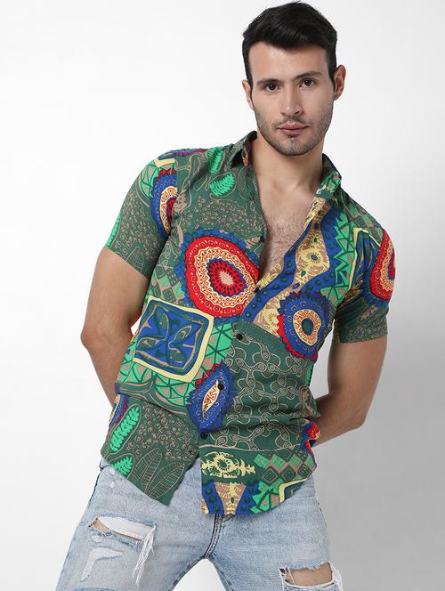 green printed casual shirt - 18475981 - Very Small Image - 1