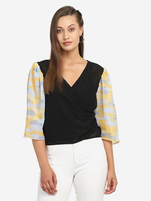 v neck solid crop top - 18476095 - Very Small Image - 1