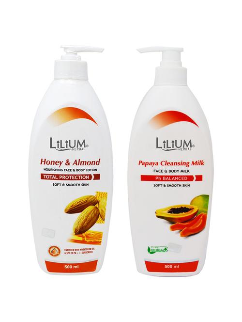 honey & almond nourishing face & body lotion with papaya cleansing milk, 500ml each - 18477550 - Very Small Image - 1