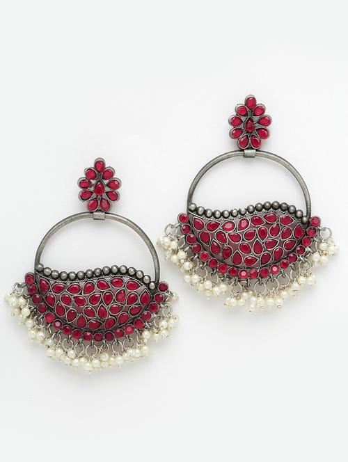 silver plated chandbali earrings - 18478773 - Very Small Image - 1