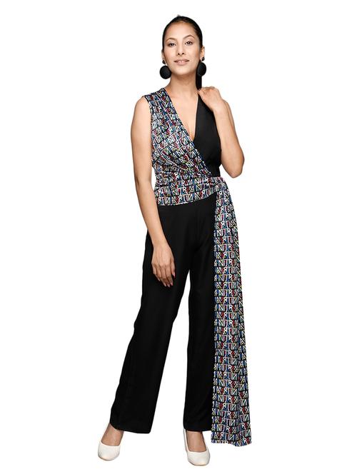 overlap neck color block full length jumpsuit  - 18478909 - Very Small Image - 1