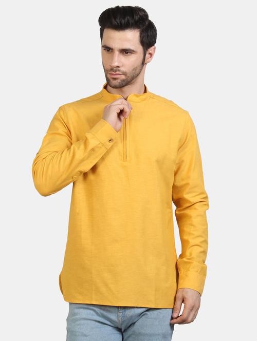yellow solid short kurta - 18478913 - Very Small Image - 1