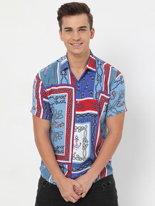 blue printed casual shirt - 18479078 - Very Small Image - 1