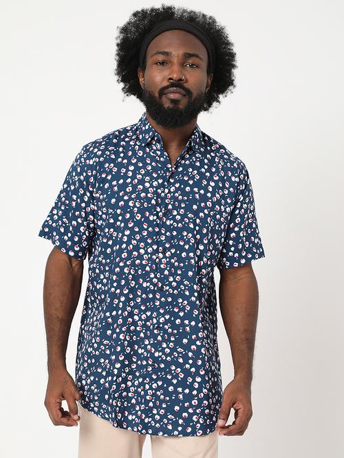 navy-blue printed casual shirt - 18479081 - Very Small Image - 1