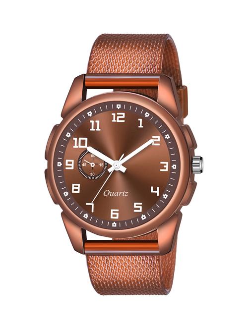 brown dial and pu brown strap fancy look analog with quartz watch for men and boys - 18479626 - Very Small Image - 1
